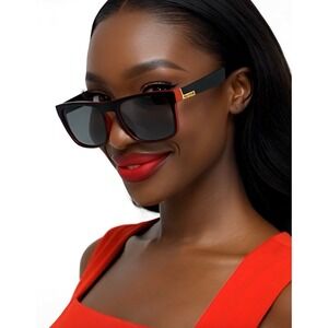 Trendy Polarized Sunglasses Black Red Frame Gray Lenses Sport Style Women Lentes